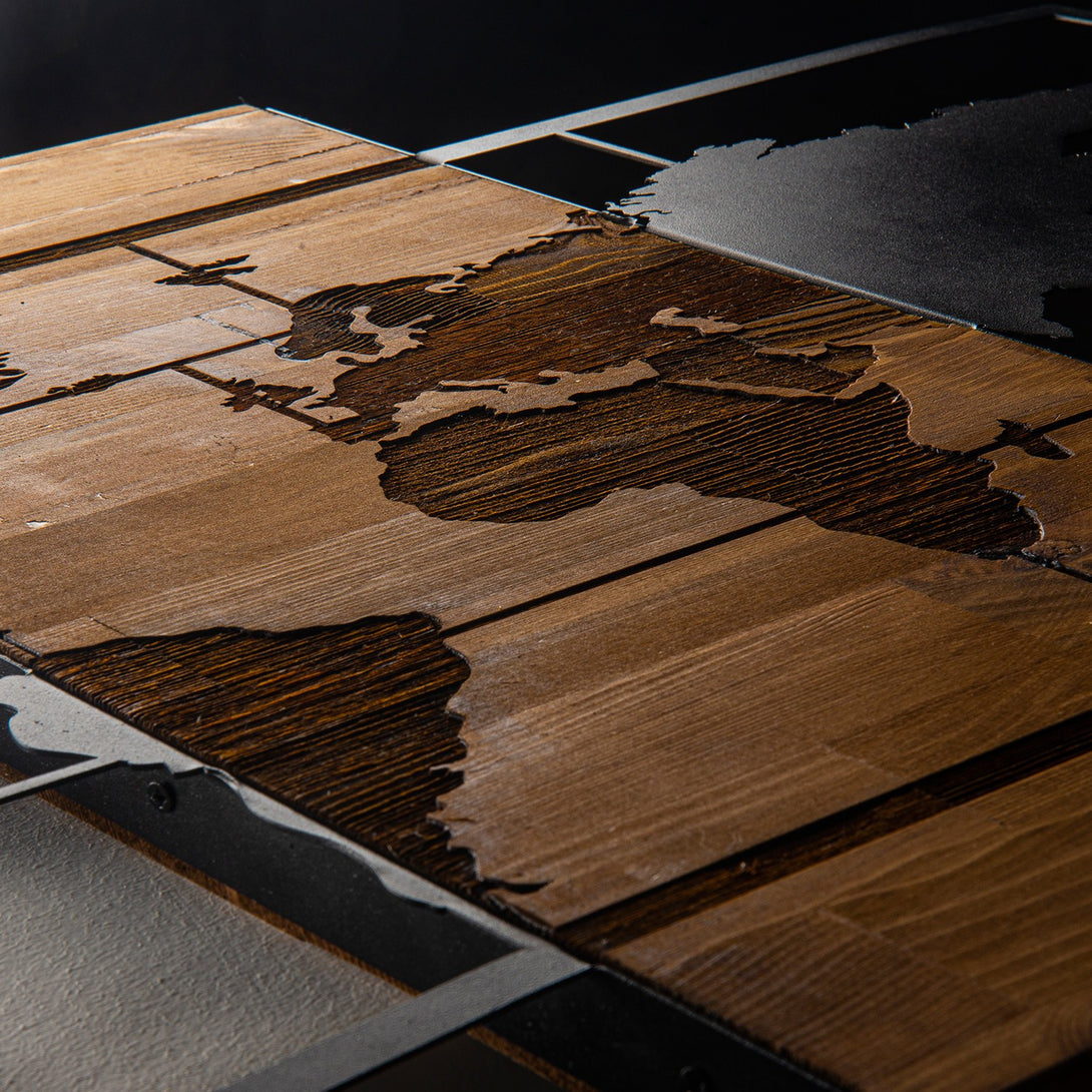 Fa fali dekoráció, World Map Wıth Compass-VASBÚTOR