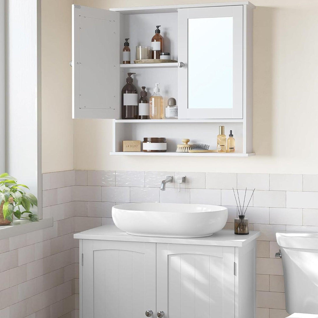 Fali dupla tükrös fürdőszoba szekrény, fehér 56x13x58cm-VASBÚTOR