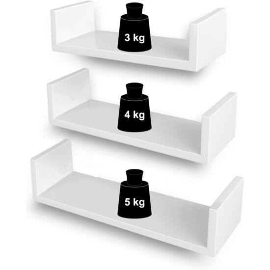 Fali polc 3 db-os szett, 30/35/40 cm, magasfényű fehér-VASBÚTOR