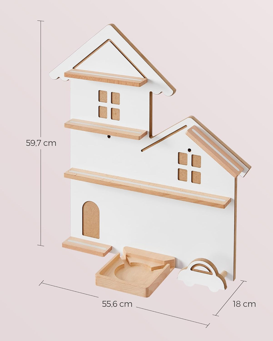 Fali polc 35 figura tárolására, gyerekszobába, felhő fehér-VASBÚTOR