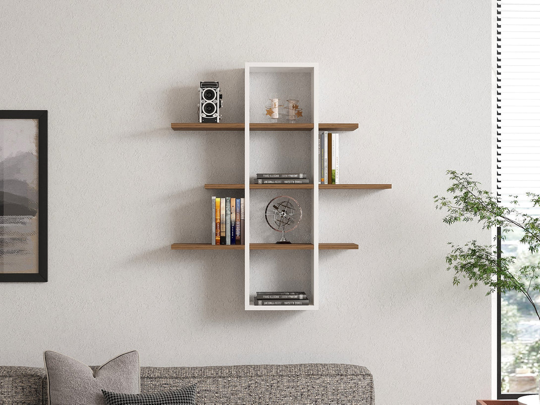 Fali polc Ardo - Walnut, White-VASBÚTOR