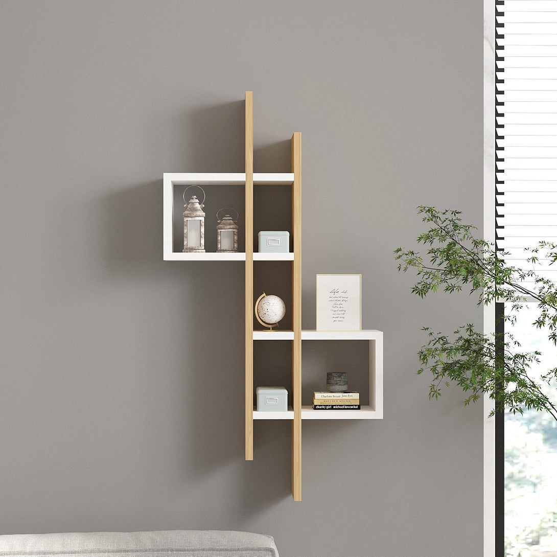 Fali polc Emse - Sapphire Oak, White-VASBÚTOR