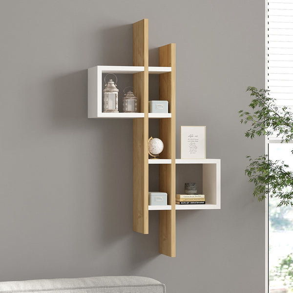 Fali polc Emse - Sapphire Oak, White-VASBÚTOR