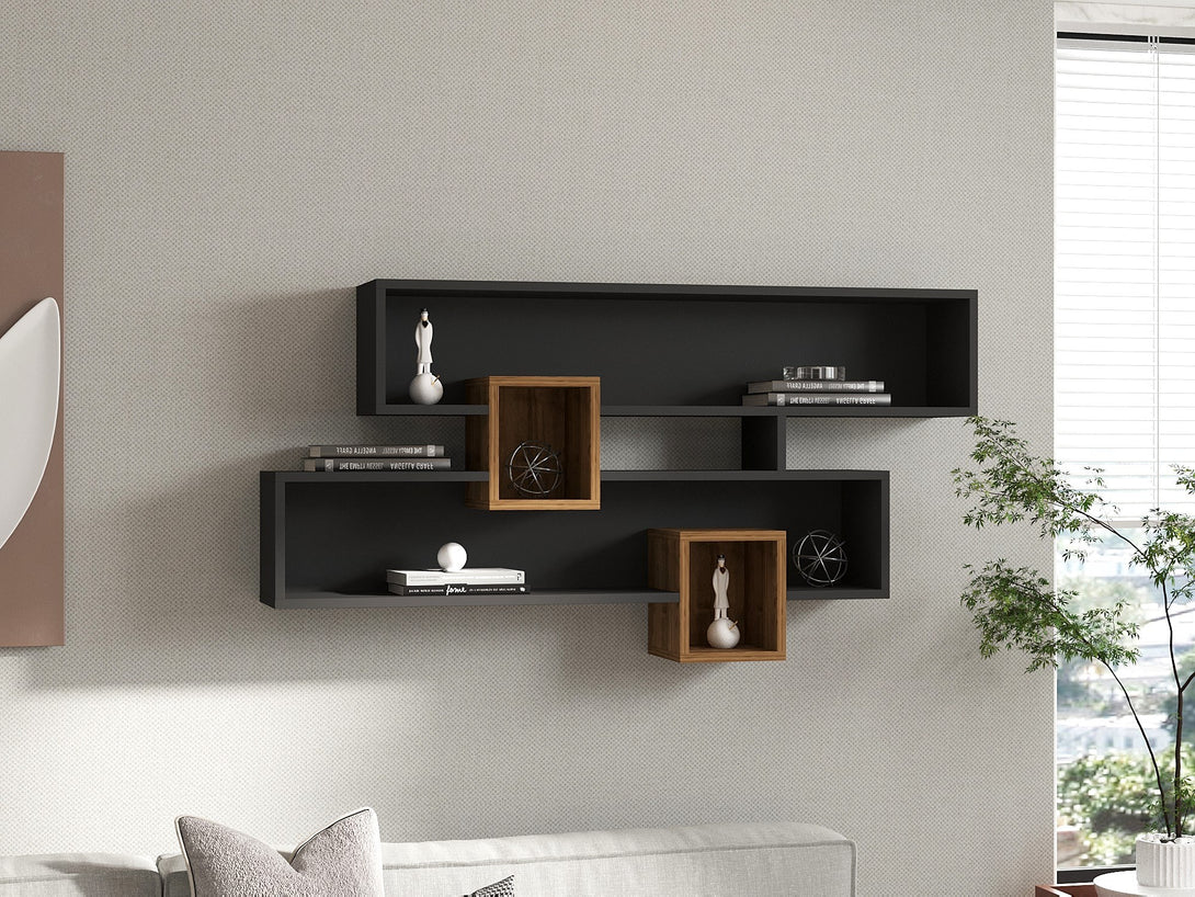 Fali polc Karen - Walnut, Anhtacite-VASBÚTOR
