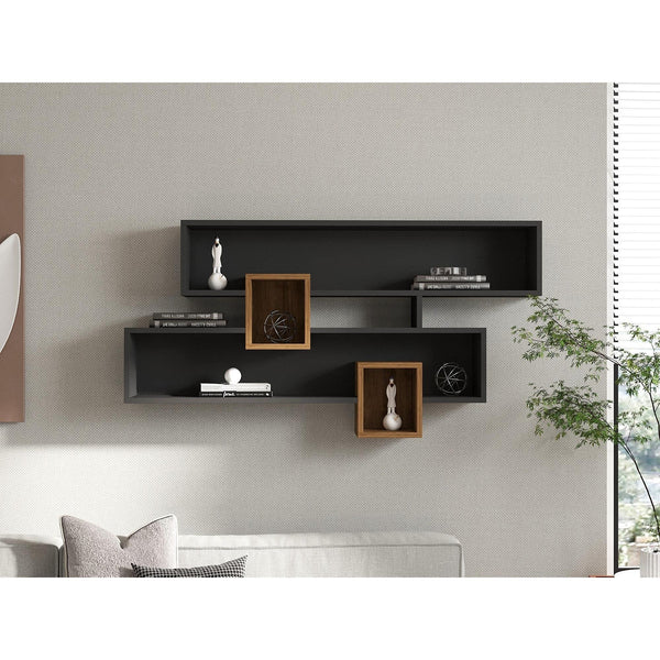 Fali polc Karen - Walnut, Anhtacite-VASBÚTOR