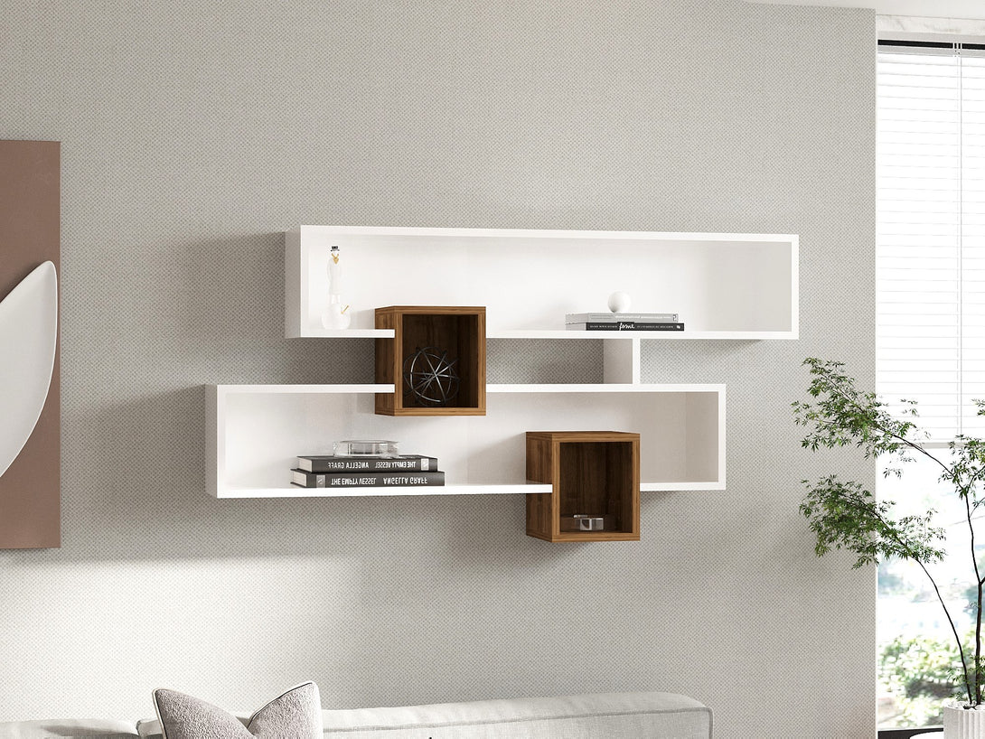 Fali polc Karen - Walnut, White-VASBÚTOR