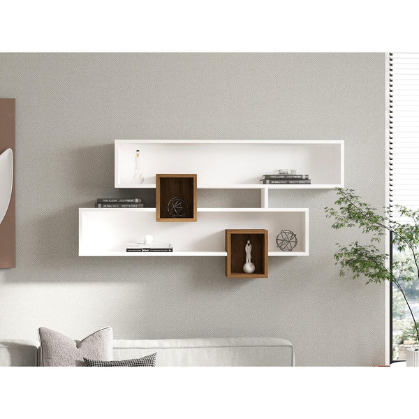 Fali polc Karen - Walnut, White-VASBÚTOR