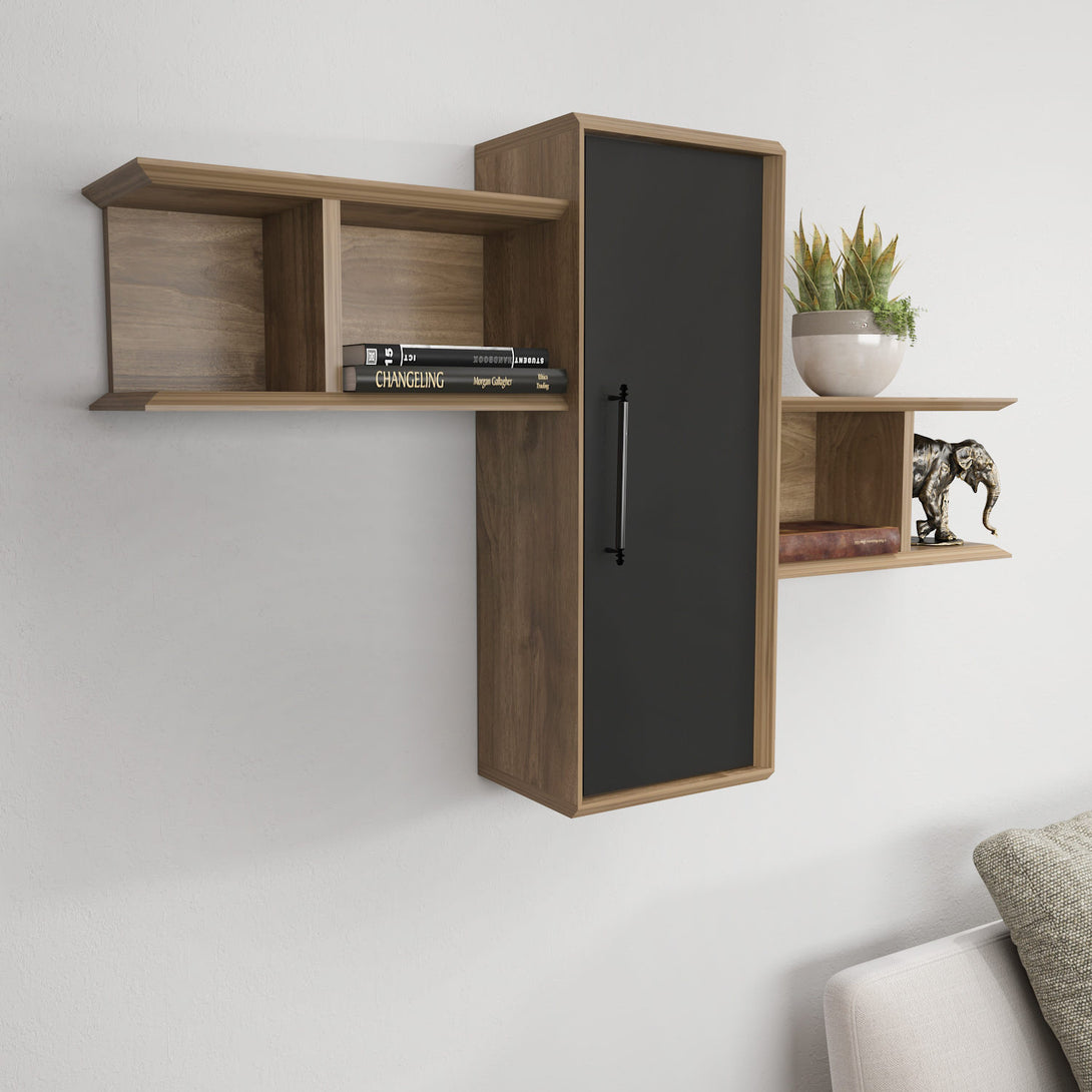 Fali polc Olida - Walnut, Black-VASBÚTOR