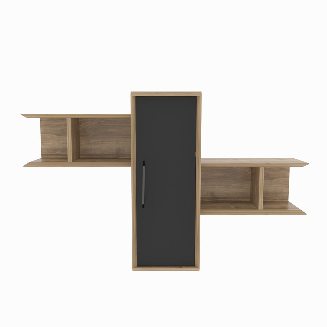 Fali polc Olida - Walnut, Black-VASBÚTOR