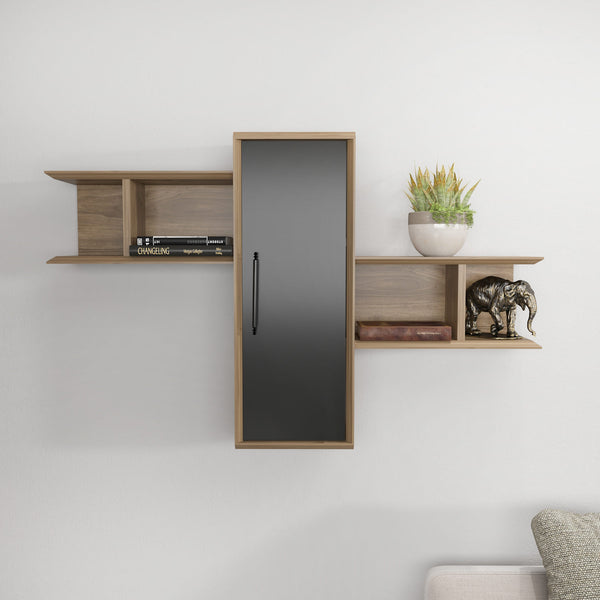 Fali polc Olida - Walnut, Black-VASBÚTOR