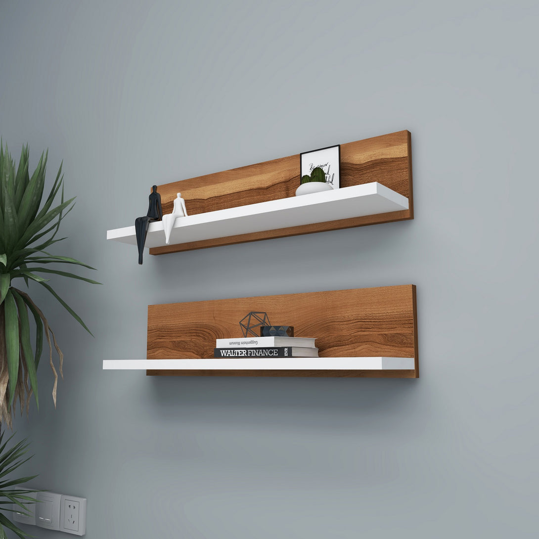 Fali polc Shelf - Diós, Fehér-VASBÚTOR