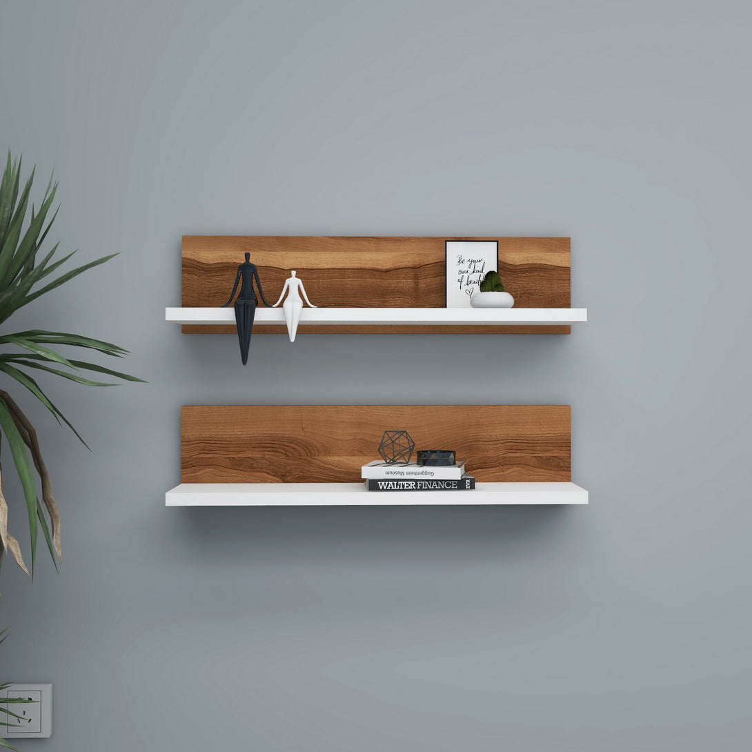 Fali polc Shelf - Diós, Fehér-VASBÚTOR