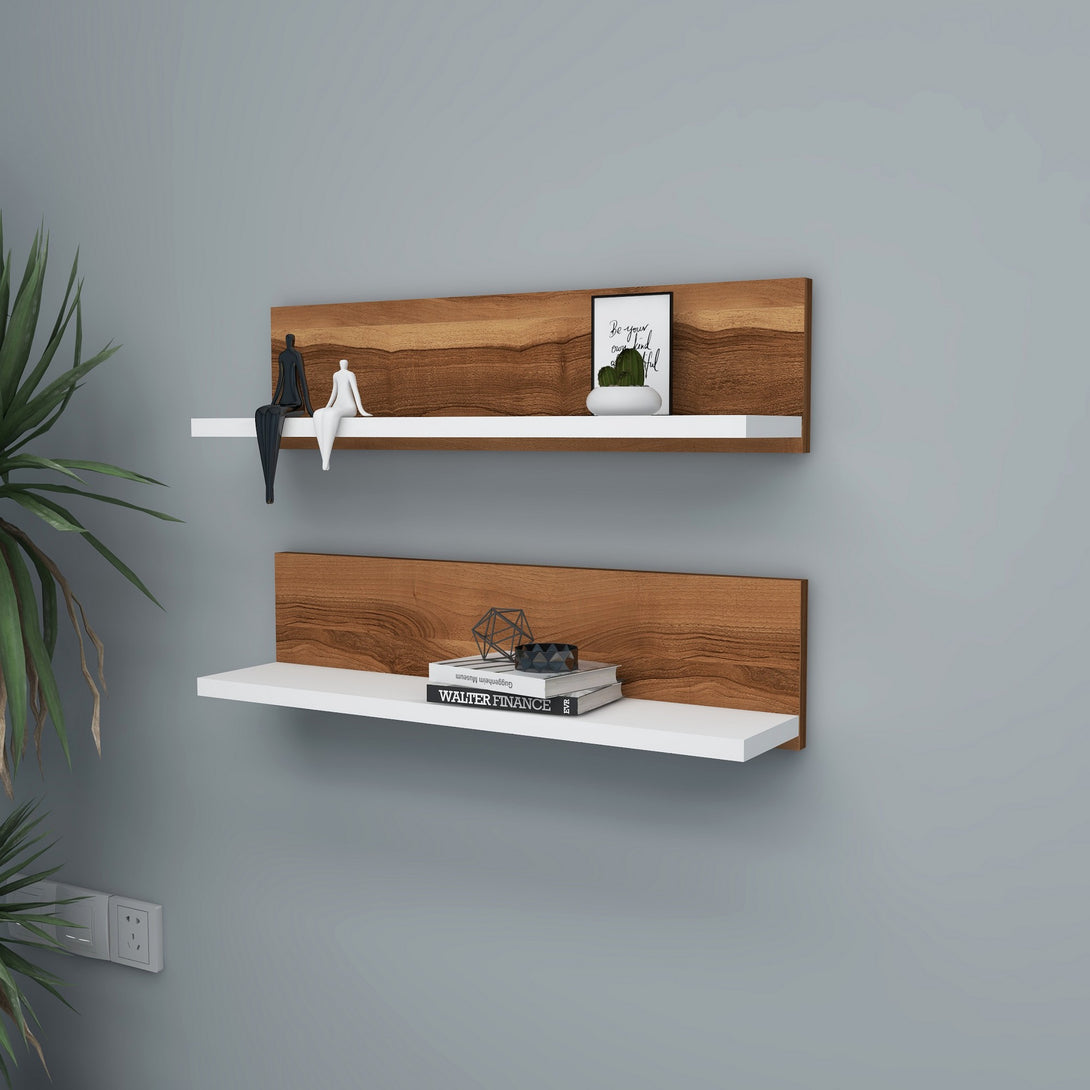 Fali polc Shelf - Diós, Fehér-VASBÚTOR