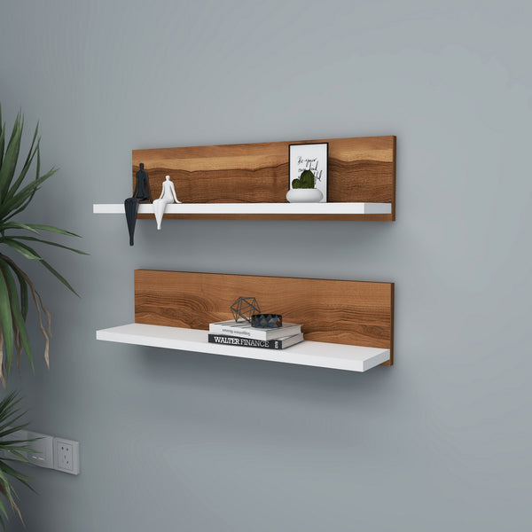 Fali polc Shelf - Diós, Fehér-VASBÚTOR