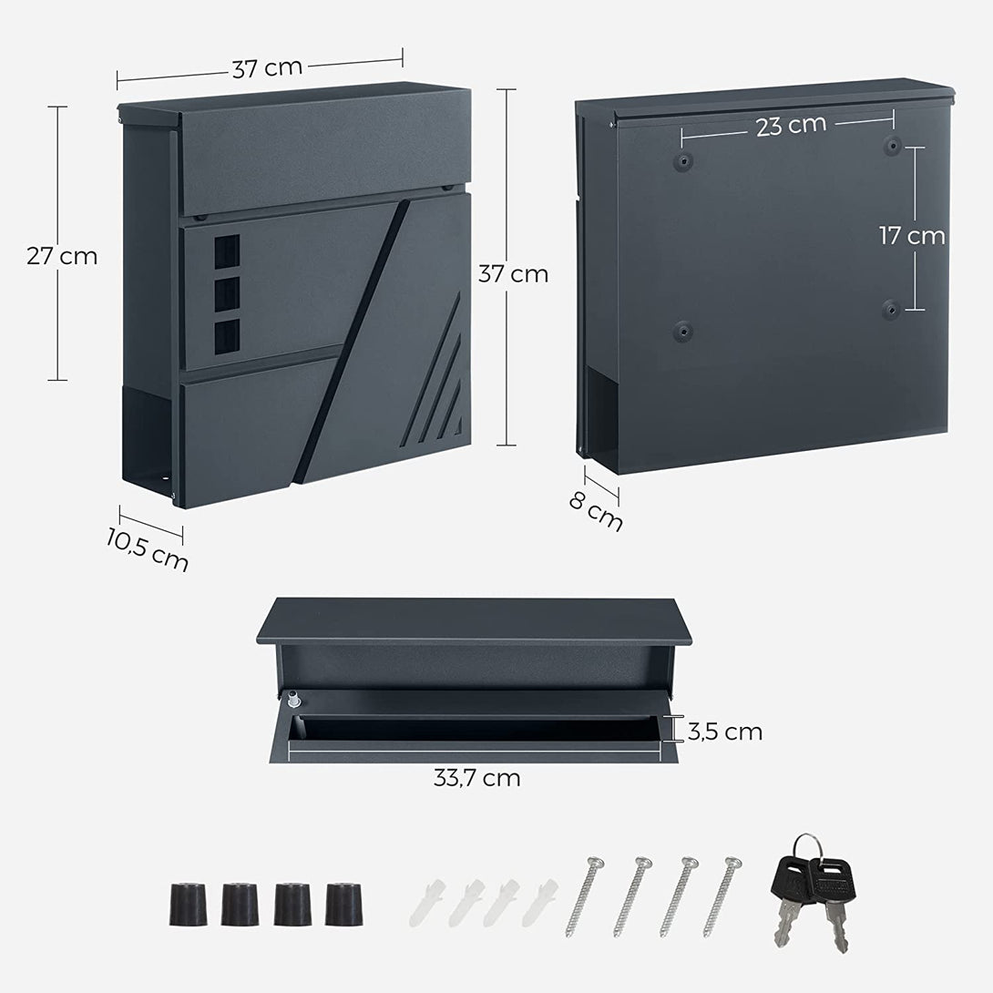 Falra szerelhető postaláda, 37 x 37 x 10,5, antracit-VASBÚTOR