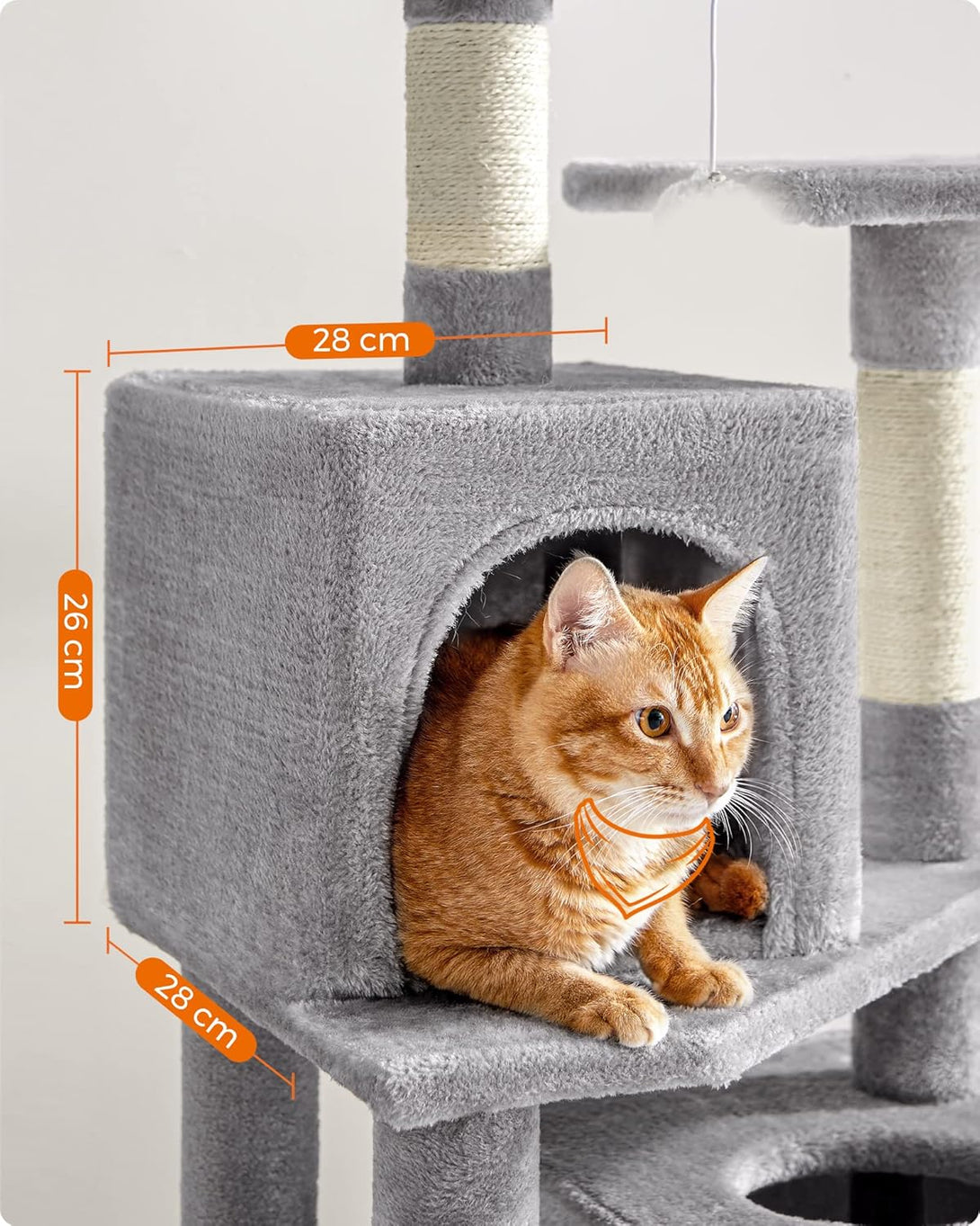 Feandrea macskakaparó torony, 155 cm magas játéktorony 5 kaparóoszloppal szürke színben-VASBÚTOR