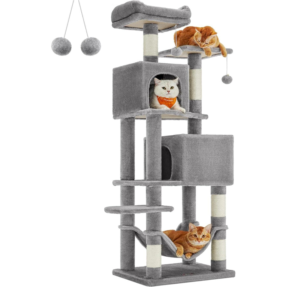 Feandrea macskakaparó torony, 155 cm magas játéktorony 5 kaparóoszloppal szürke színben-VASBÚTOR