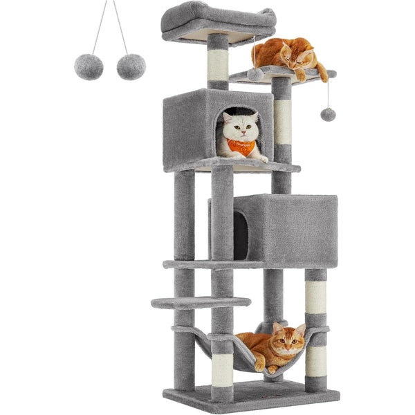 Feandrea macskakaparó torony, 155 cm magas játéktorony 5 kaparóoszloppal szürke színben-VASBÚTOR