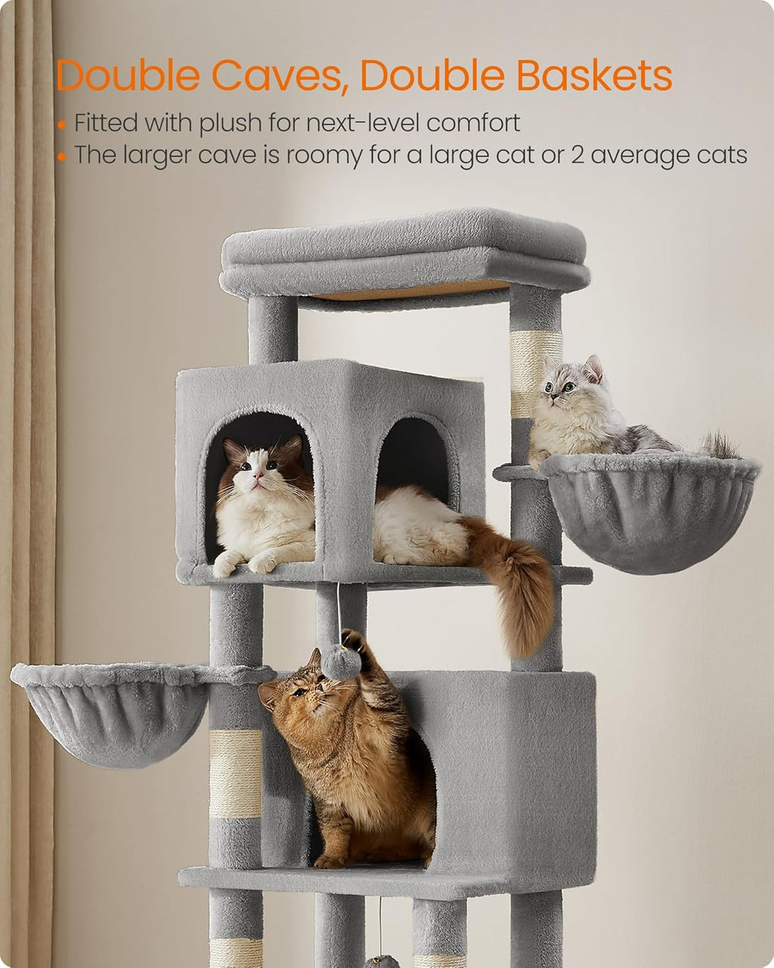 Feandrea nagy macskafa, 175 cm magas macskatorony szürke színben-VASBÚTOR