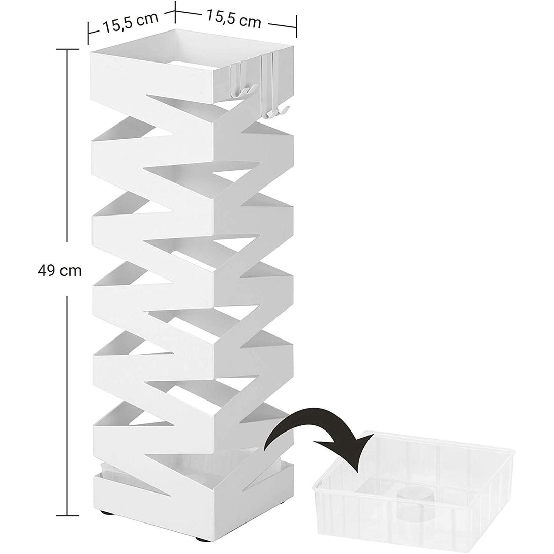 Fém esernyőállvány, esernyőtartó horoggal és csepptálcával, fehér-VASBÚTOR
