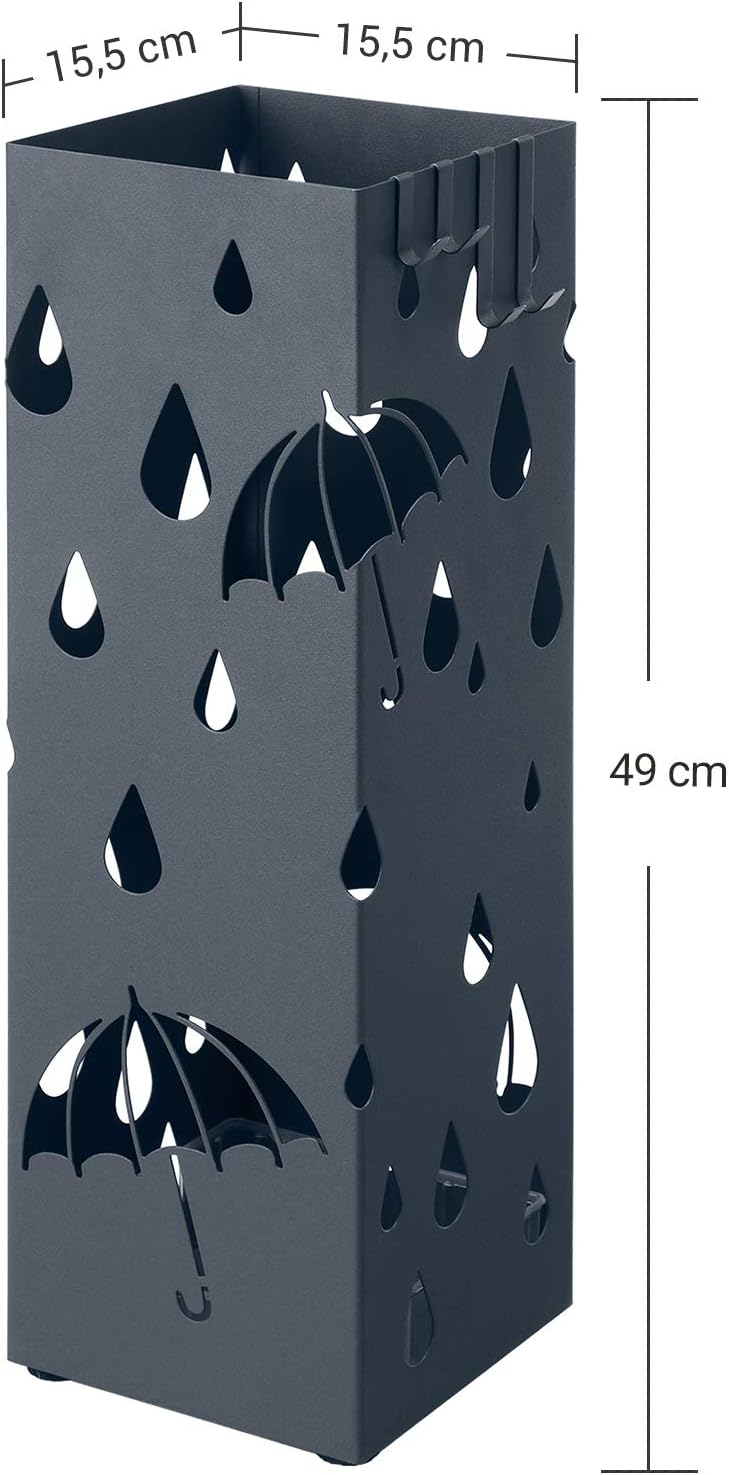 Fém esernyőtartó vízgyűjtő tálcával és 4 kampóval, antracit-VASBÚTOR