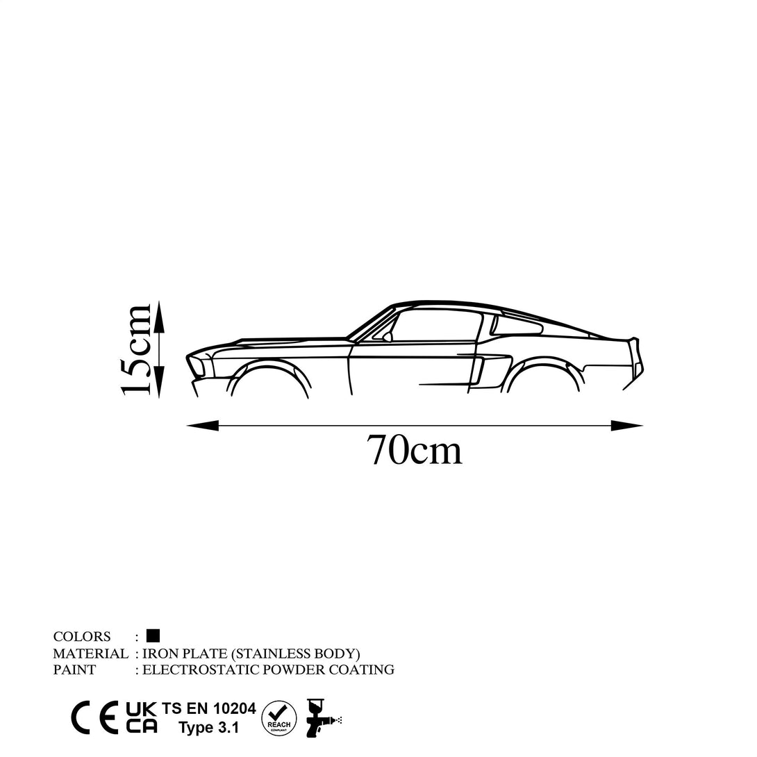 Fém fali dekoráció, 1967 Ford Mustang Shelby GT500 Silhouette-VASBÚTOR