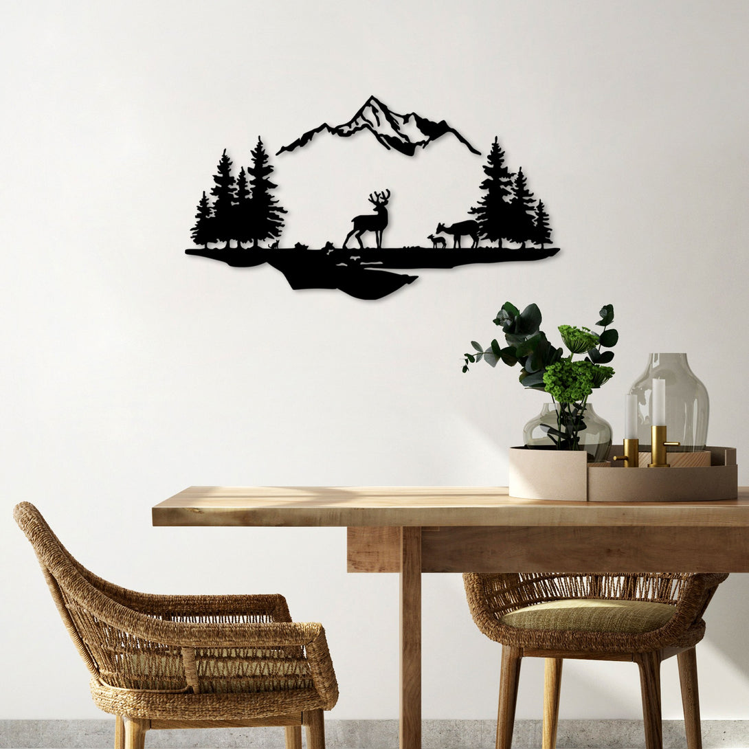Fém fali dekoráció, Deer And Landscape - 1-VASBÚTOR