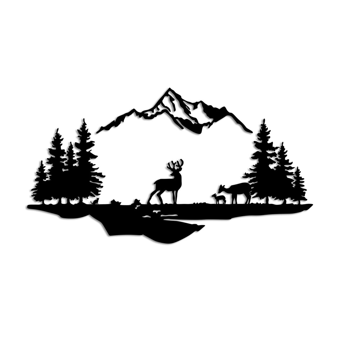 Fém fali dekoráció, Deer And Landscape - 1-VASBÚTOR