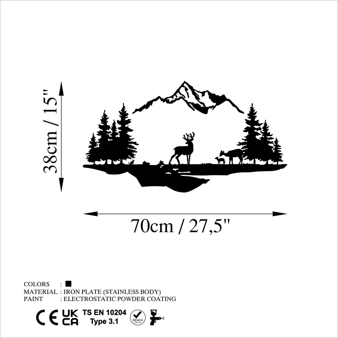 Fém fali dekoráció, Deer And Landscape - 1-VASBÚTOR