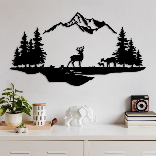 Fém fali dekoráció, Deer And Landscape - 1-VASBÚTOR