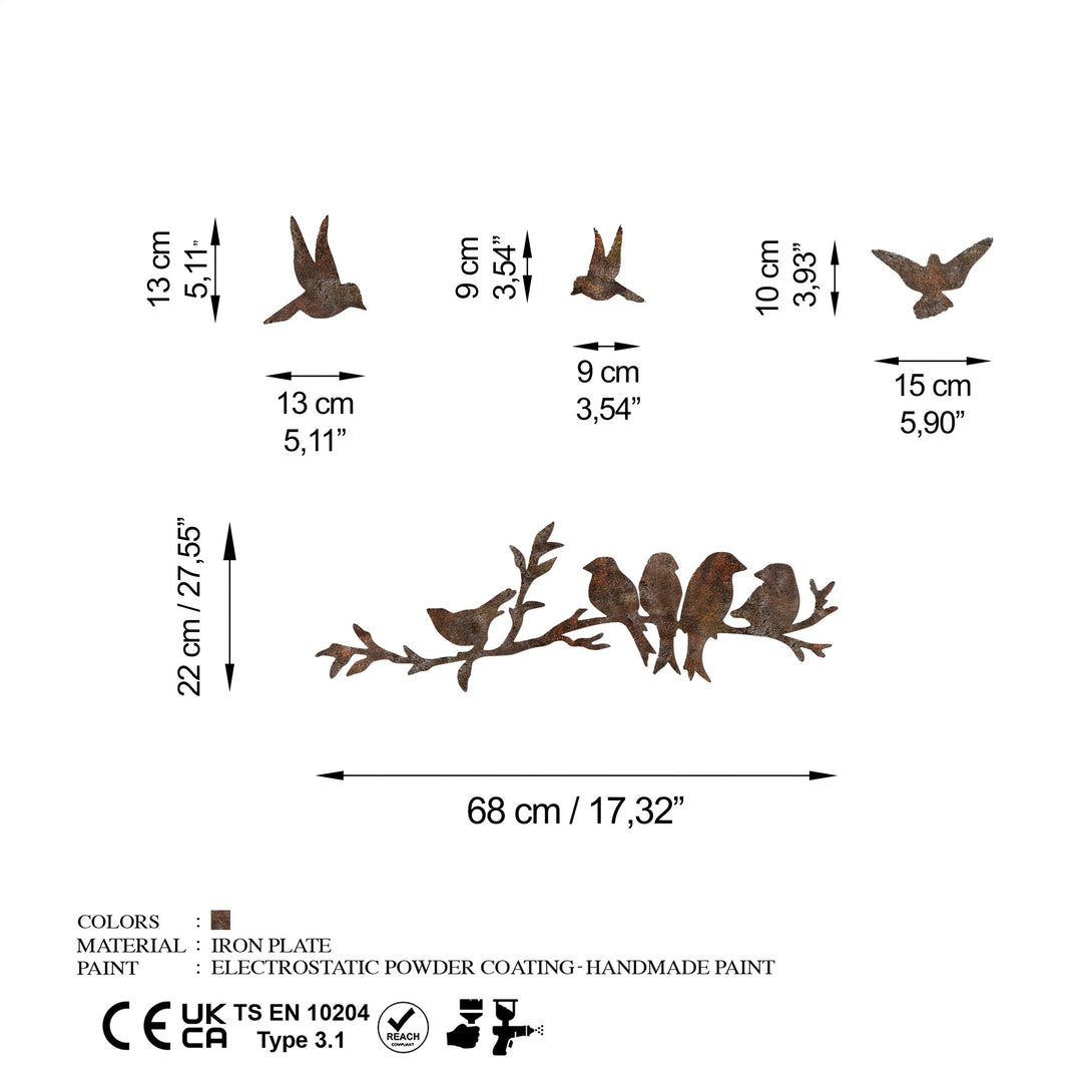 Fém fali dekoráció, Rusty Birds 2-VASBÚTOR