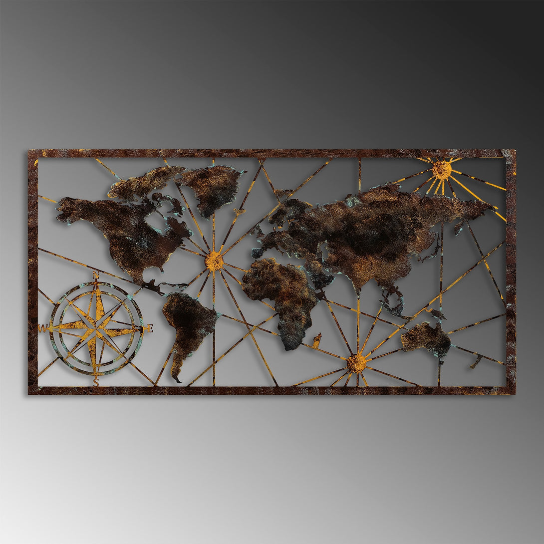 Fém fali dekoráció, World Map Large - 1-VASBÚTOR