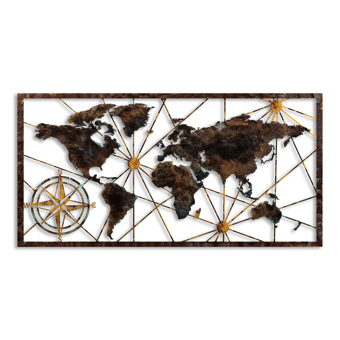 Fém fali dekoráció, World Map Large - 1-VASBÚTOR