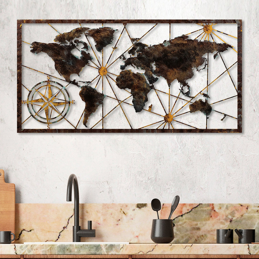 Fém fali dekoráció, World Map Large - 1-VASBÚTOR