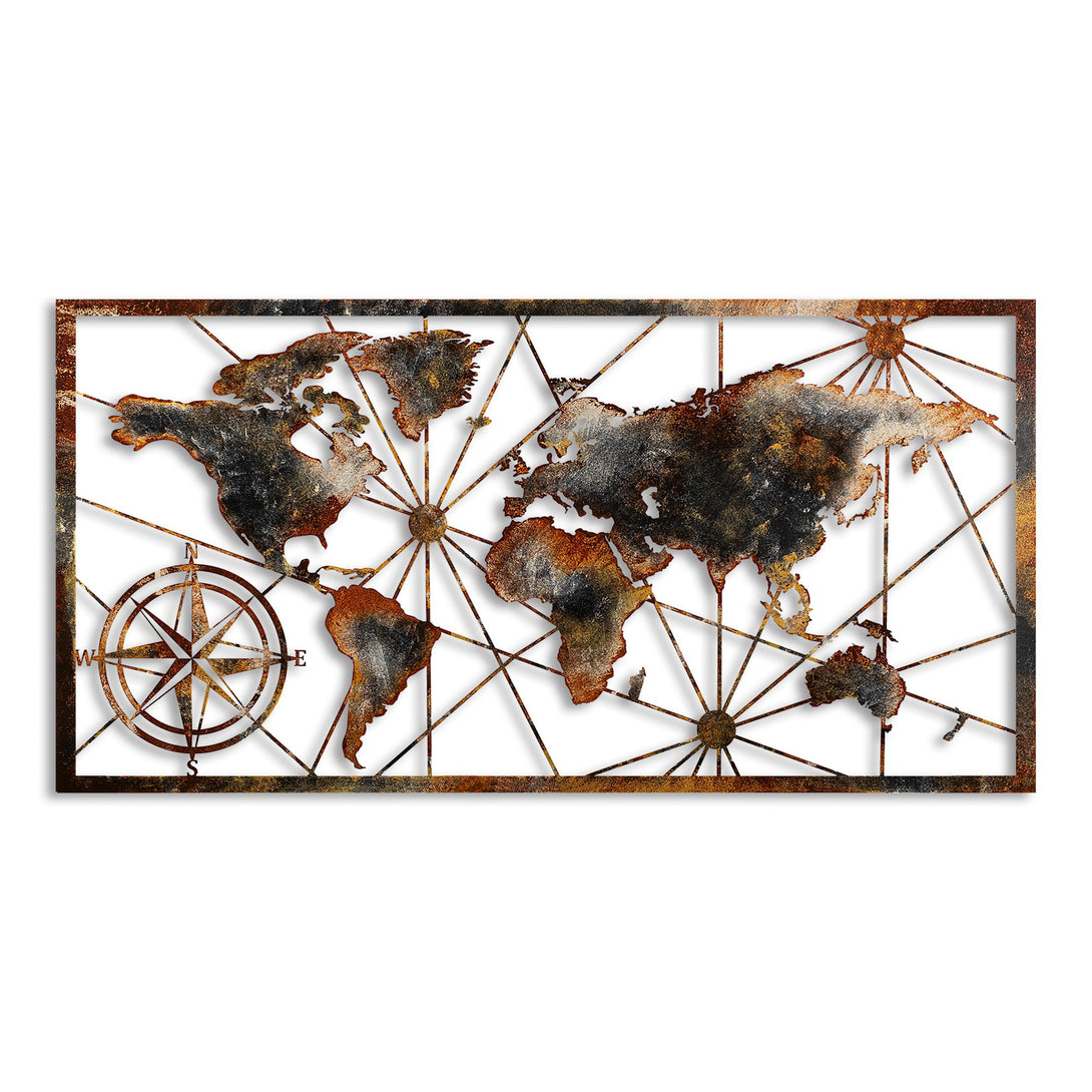 Fém fali dekoráció, World Map Large - 3-VASBÚTOR