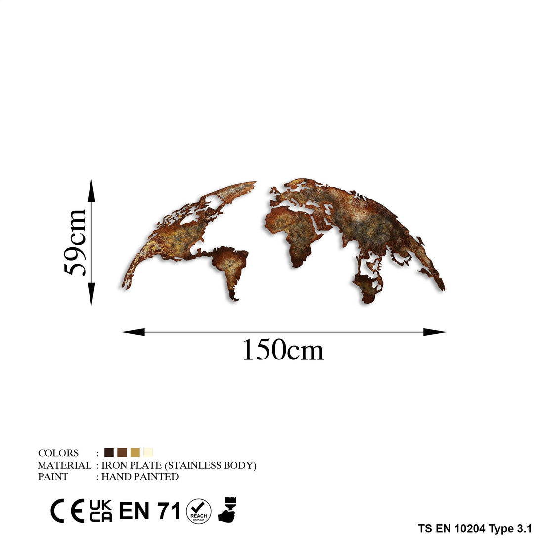 Fém fali dekoráció, World Map Medium - 1-VASBÚTOR