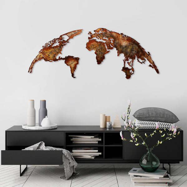 Fém fali dekoráció, World Map Medium - 1-VASBÚTOR