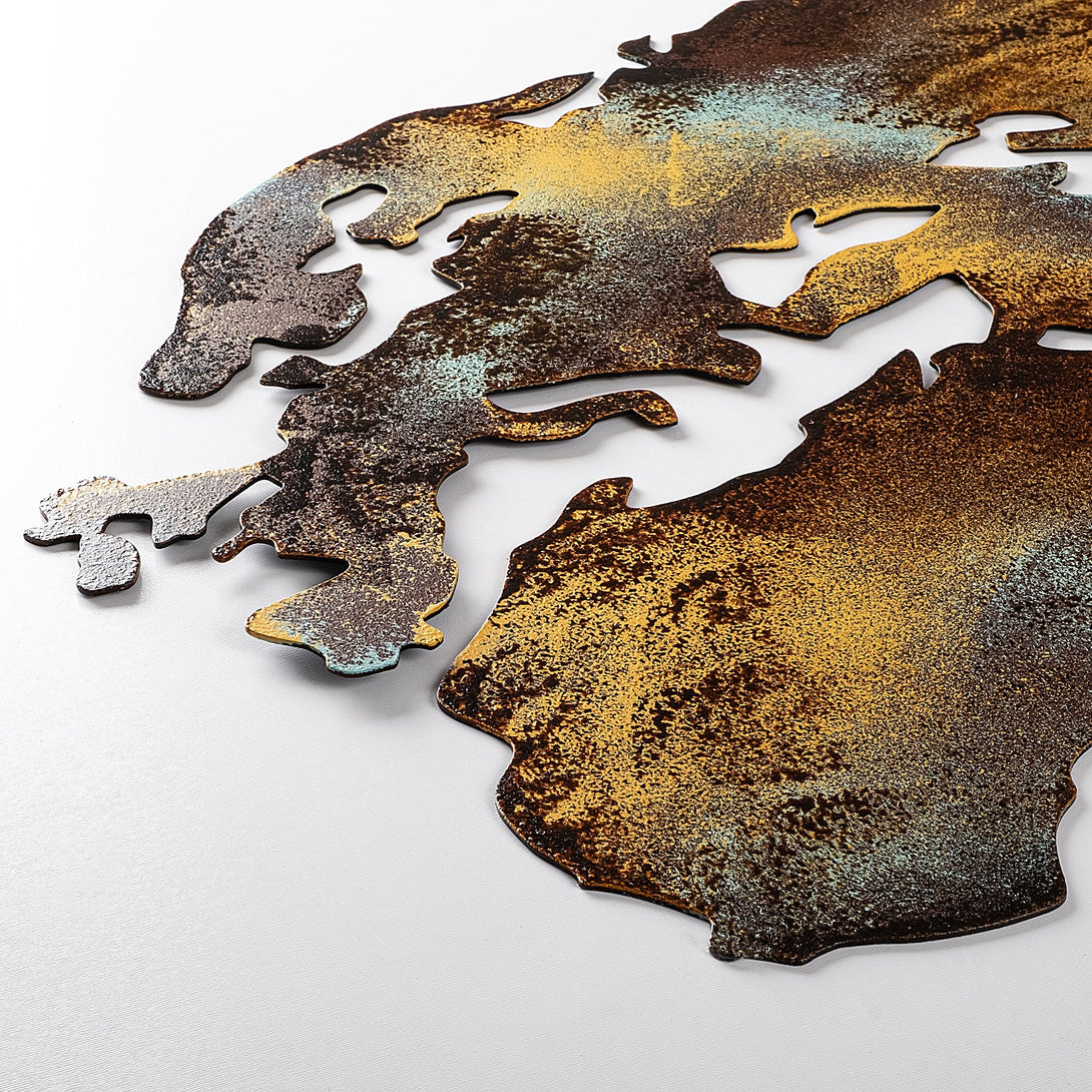 Fém fali dekoráció, World Map Medium - 3-VASBÚTOR