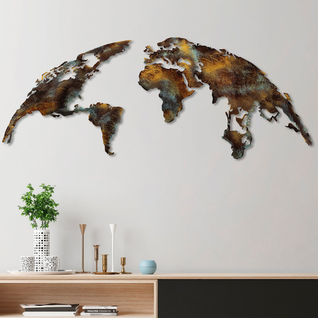 Fém fali dekoráció, World Map Medium - 3-VASBÚTOR