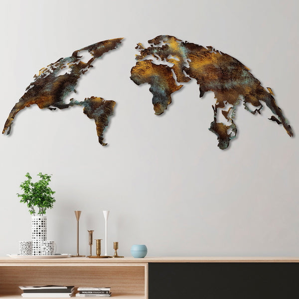 Fém fali dekoráció, World Map Medium - 3-VASBÚTOR