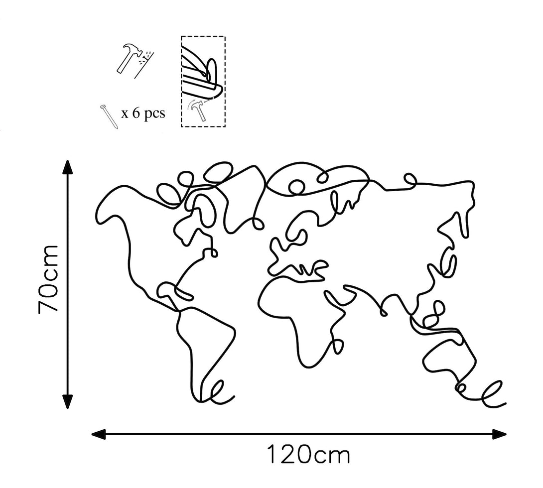 Fém fali dekoráció, World Map-VASBÚTOR
