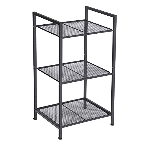 Fém polc, 3 szintes polc, bővíthető, állítható polcok, ipari design, fekete-VASBÚTOR