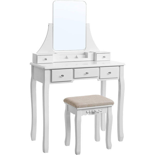 Fésülködő asztal készlet keret nélküli tükörrel 80 x 40 x 137,5 cm, fehér-VASBÚTOR