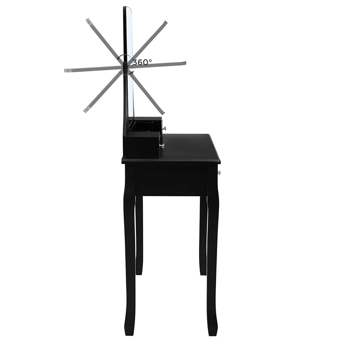 Fésülködő asztal székkel, Modern smink asztal keret nélküli nagy tükörrel, Fekete-VASBÚTOR