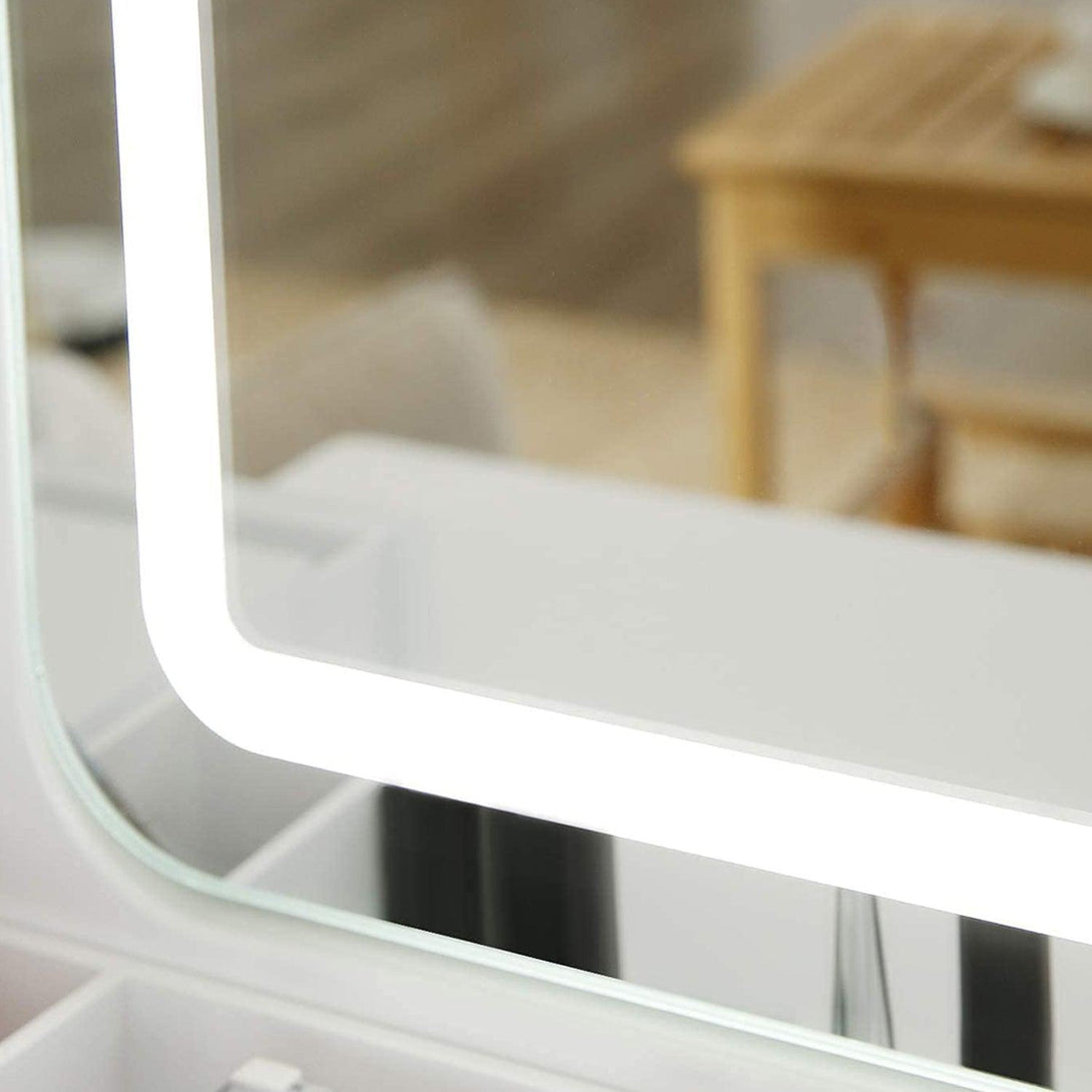 Fésülködőasztal LED világítással, 80 x 137,5 x 40 cm, fehér-VASBÚTOR