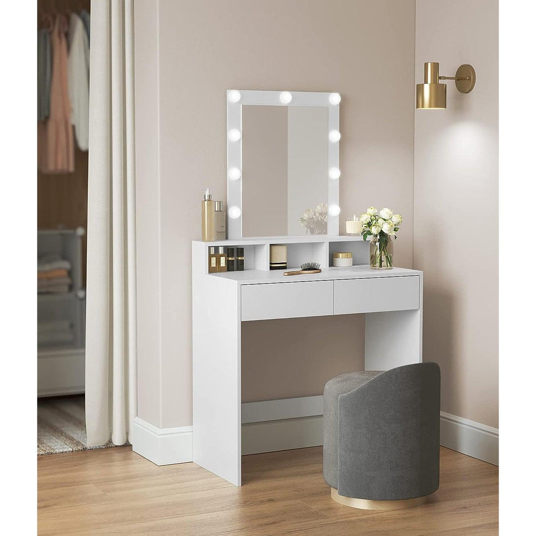 Fésülködőasztal tükörrel és szabályozható fénnyel, 80 x 145 x 40 cm, fehér-VASBÚTOR