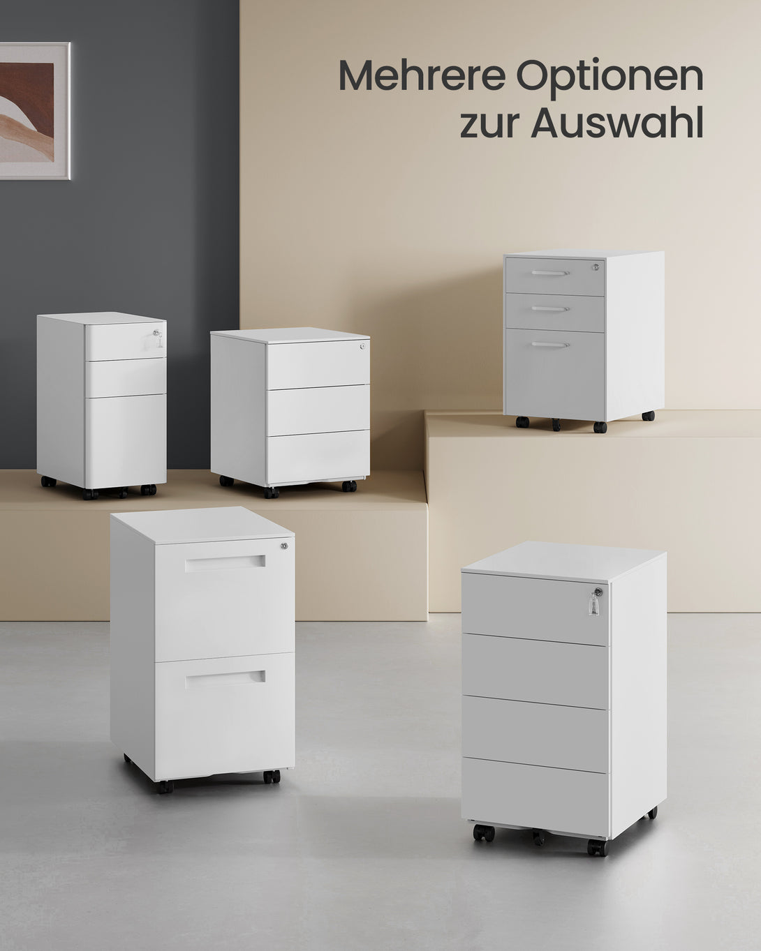 File CabinetSONGMICS gurulós irattartó szekrény, zárható, felhőfehér színben-VASBÚTOR