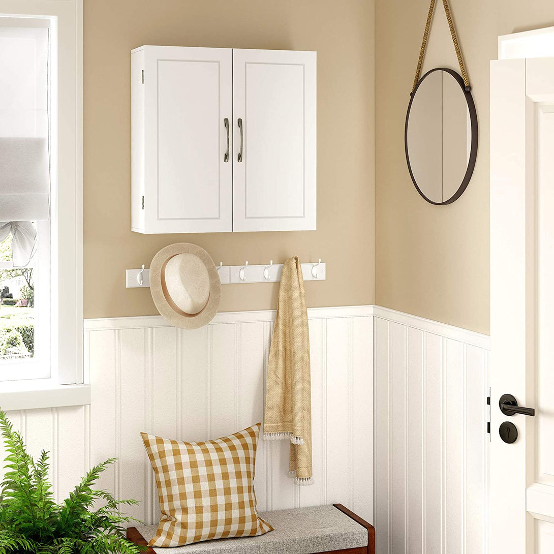 Fürdőszoba szekrény, 2 ajtós fali szekrény, 2 állítható polccal, matt fehér-VASBÚTOR