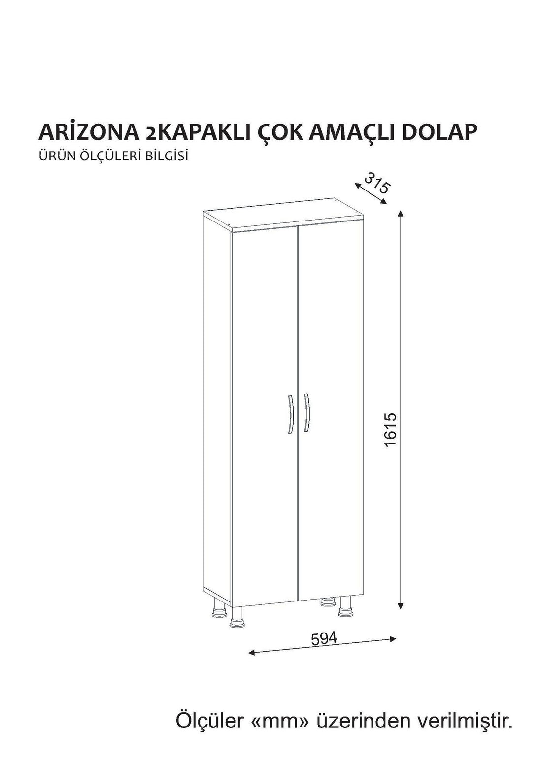 Fürdőszoba szekrény Arizona 2 Kapak - Fehér-VASBÚTOR