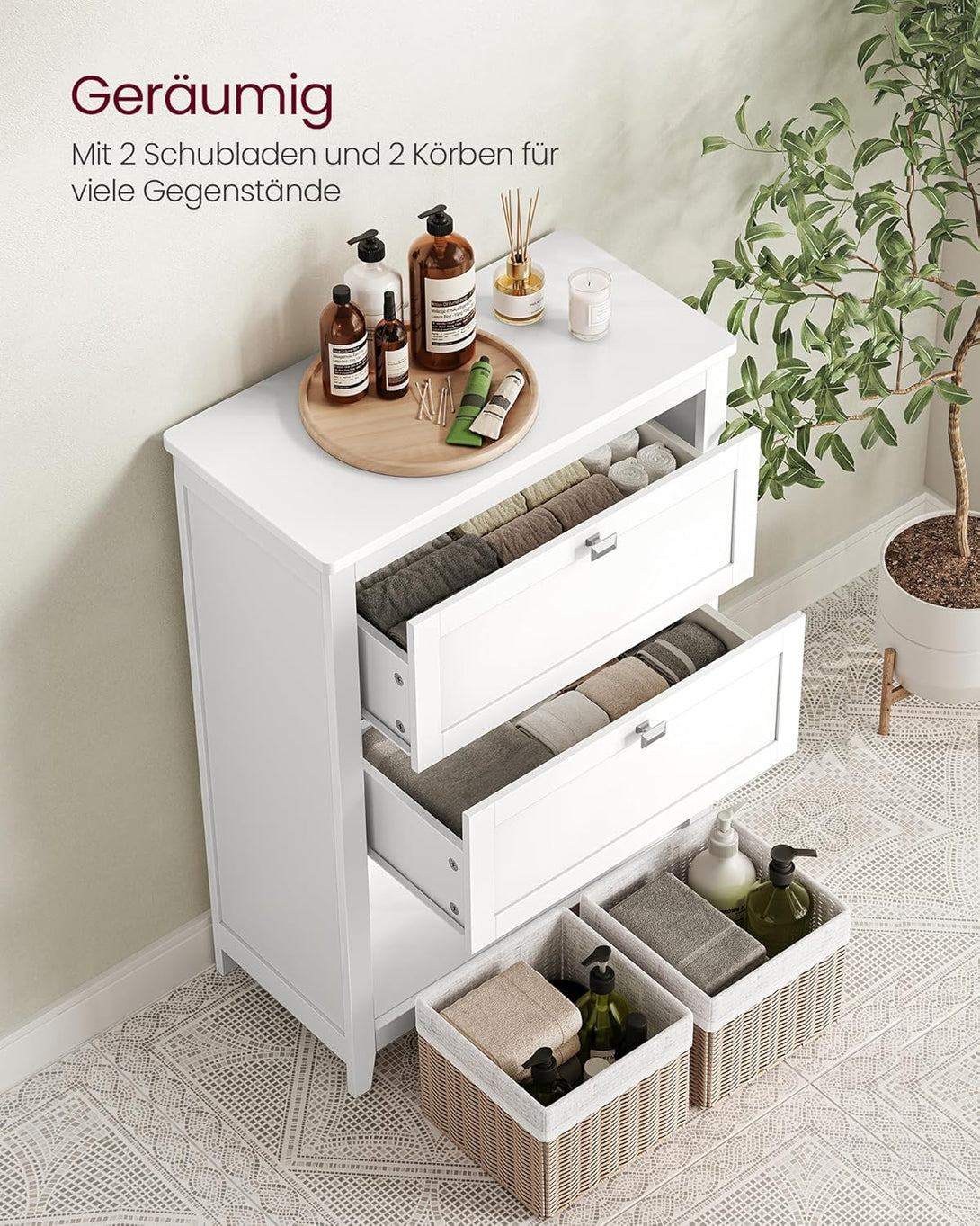 Fürdőszobai szekrény 2 fiókkal 30 × 60 × 80 cm, fehér-VASBÚTOR